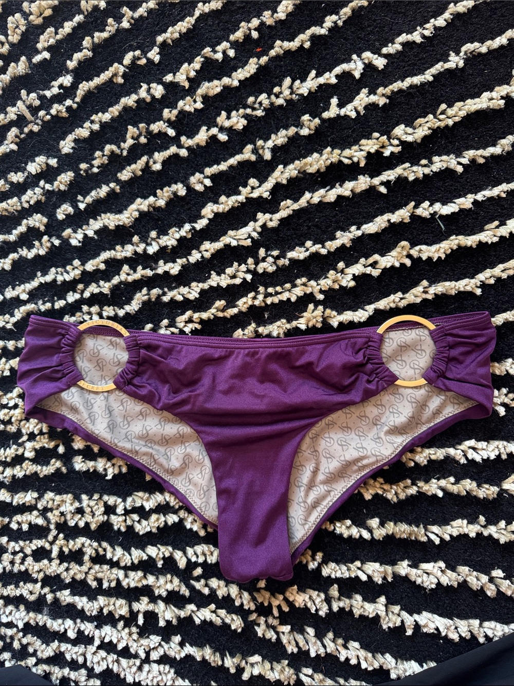 EUC! Very Sexy Victoria's Secret Purple Bikini Bottoms with Gold Ring Details